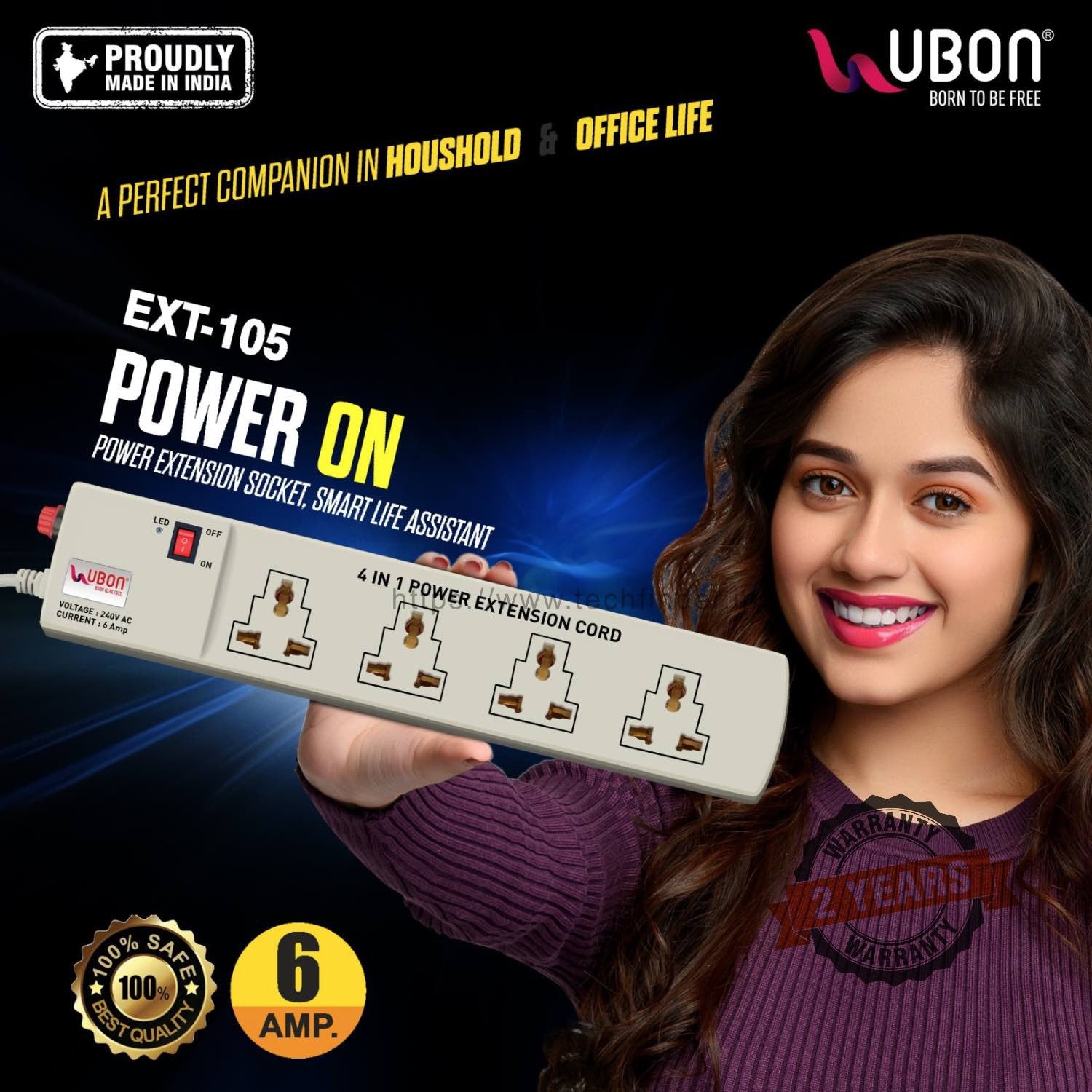 Ubon Ext-105 Universal 4 Socket 4.2mtr 6Amp Spike Guard Ubon Ext-105 Universal 4 Socket 4.2mtr 6Amp Spike Guard